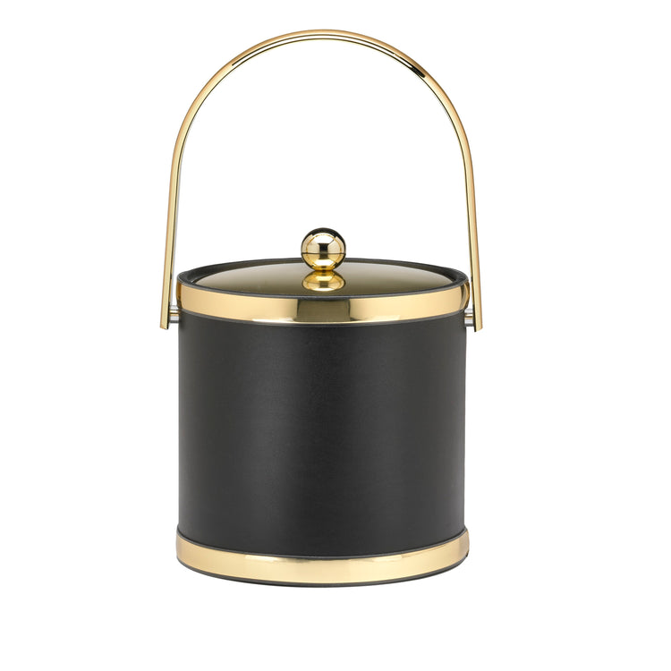 Black with Polished Gold | Elegant Sophisticates 3qt Ice Bucket featuring a sleek metal cover, stylish bands, and a unique track handle for easy transport, perfect for serving ice at gatherings.