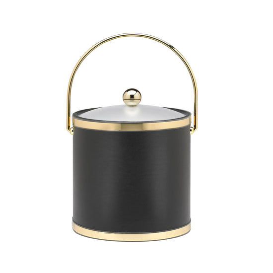 Black with Polished Gold | Stylish Sophisticates 3qt Ice Bucket featuring a convenient bale handle, decorative bands, and a clear acrylic cover, perfect for serving ice at gatherings.