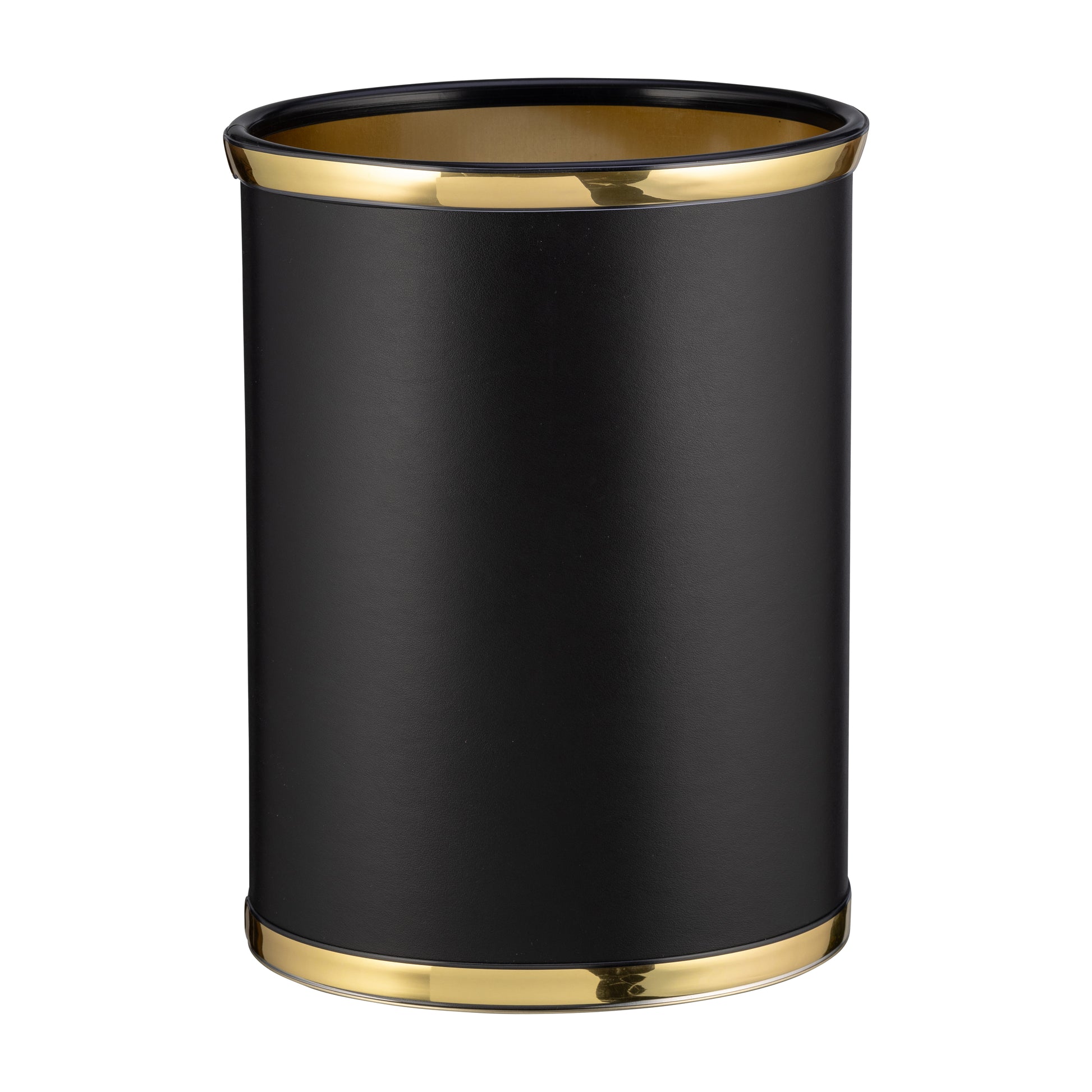 Black w/ Polished Gold | Sophisticates 13qt wastebasket with a sleek and modern design, featuring a durable construction and a stylish finish for upscale environments.