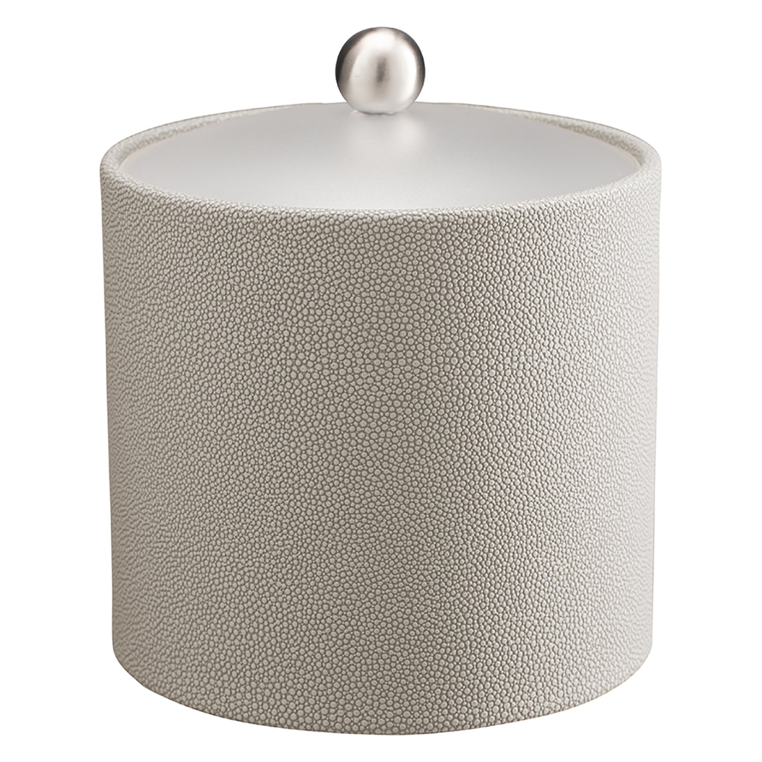 Parchment | Elegant Shagreen 3qt Ice Bucket featuring an acrylic cover with a brushed stainless ball knob, perfect for adding a sophisticated touch to your bar setup.