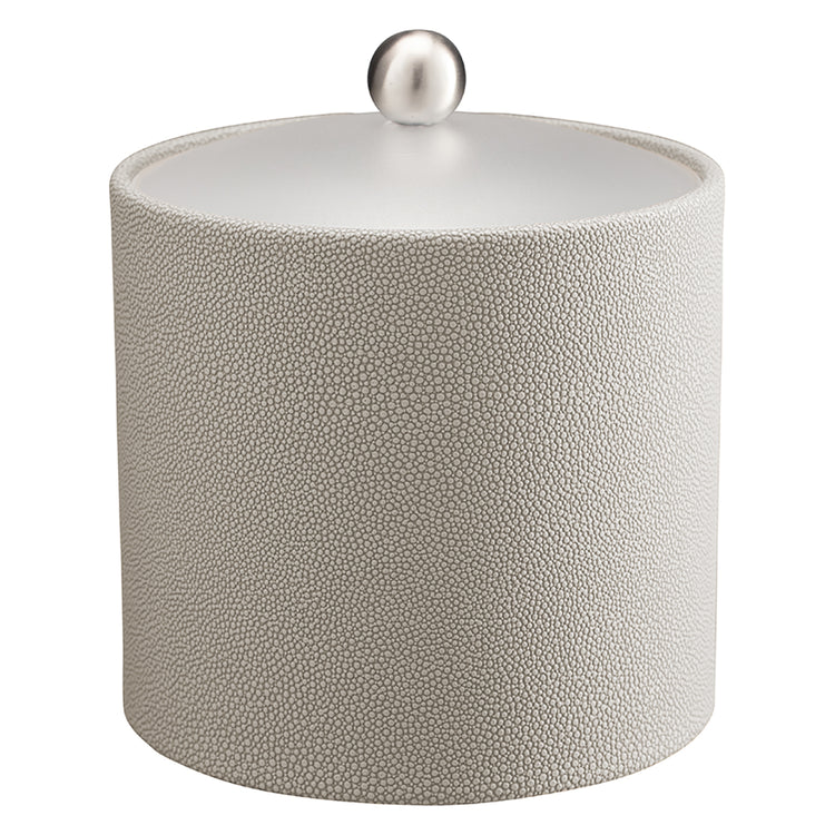 Parchment | Elegant Shagreen 3qt Ice Bucket featuring an acrylic cover with a brushed stainless ball knob, perfect for adding a sophisticated touch to your bar setup.