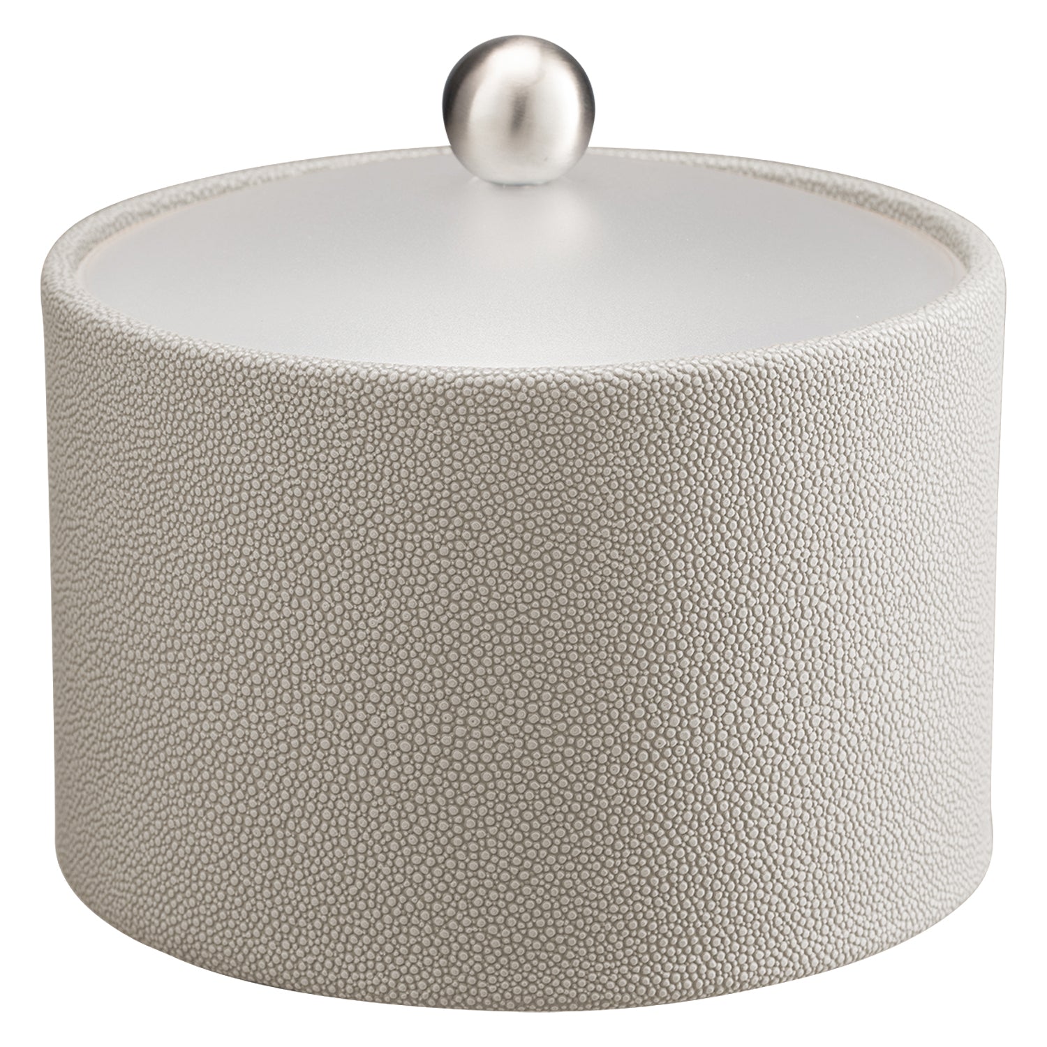 Parchment | Shagreen Mesa Ice Bucket with acrylic cover and brushed stainless ball knob, combining luxurious texture with modern, refined details for a stylish hospitality accessory.