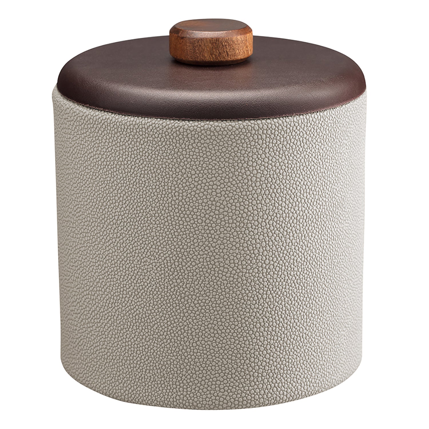 Parchment | Elegant Shagreen 2qt Ice Bucket featuring a dome material lid with a brown wood disk, perfect for adding a natural touch to your bar setup.