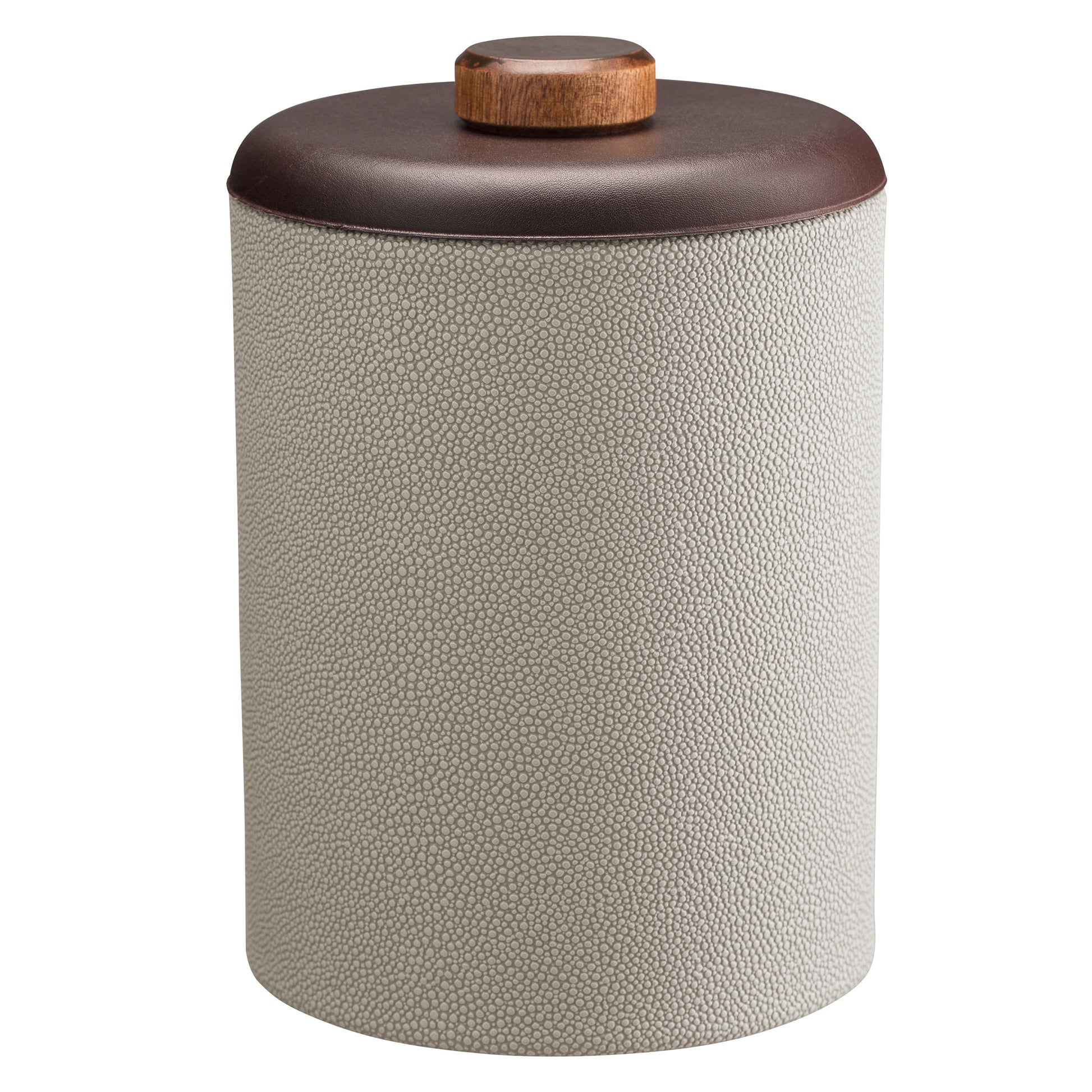 Parchment | Elegant Shagreen Tall Ice Bucket featuring a dome material lid with a rustic brown wood disk, perfect for adding a natural touch to your bar setup.