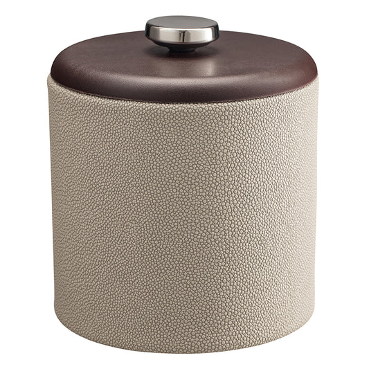 Parchment | Shagreen 2qt Ice Bucket with dome material cover and stainless-steel disk knob, showcasing an elegant textured finish for sophisticated guestroom service.