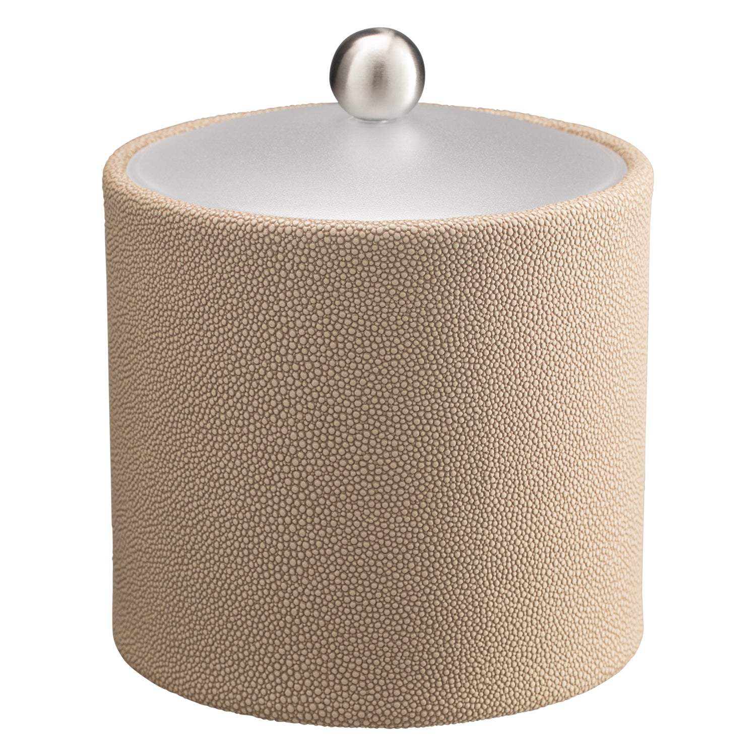 Fawn | Elegant Shagreen 2qt Ice Bucket featuring an acrylic cover and brushed stainless ball knob, perfect for stylishly serving ice at gatherings.