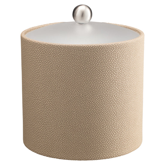 Fawn | Chic Shagreen 3qt Ice Bucket with a clear acrylic lid and brushed stainless ball knob, designed to keep ice fresh while enhancing your decor.