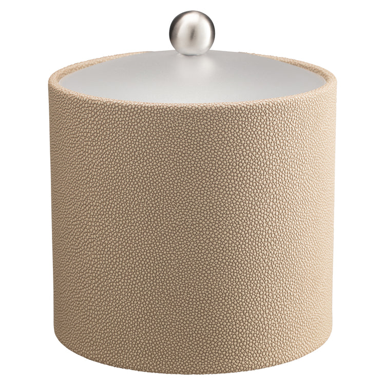 Fawn | Chic Shagreen 3qt Ice Bucket with a clear acrylic lid and brushed stainless ball knob, designed to keep ice fresh while enhancing your decor.