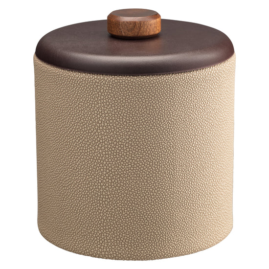 Fawn | Chic Shagreen 2qt Ice Bucket with a stylish dome material cover and brown wood disk, ideal for keeping ice cold while elevating your decor.