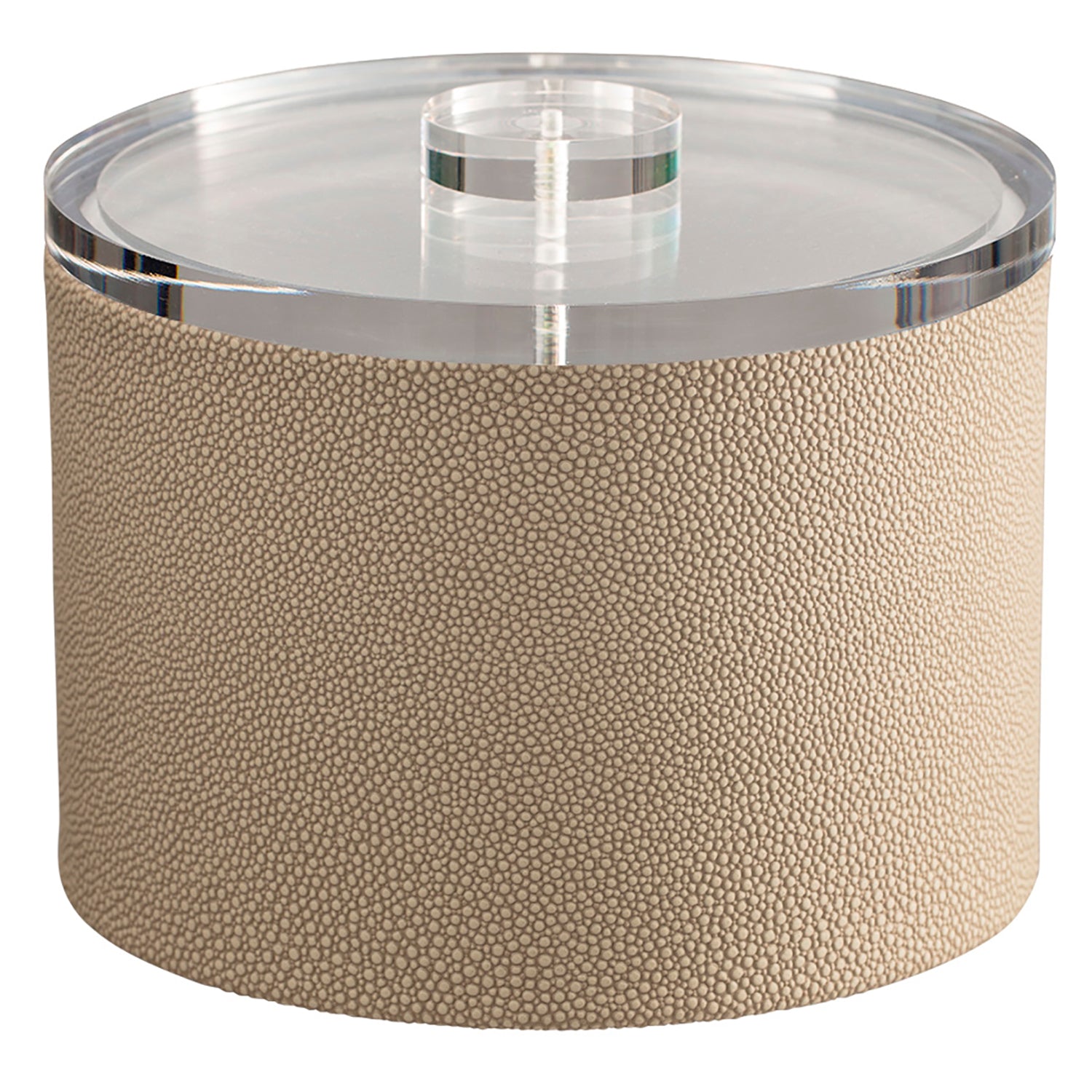 Fawn | Close-up of the Shagreen Mesa ice bucket, showcasing its luxurious shagreen texture and polished quartz cover.