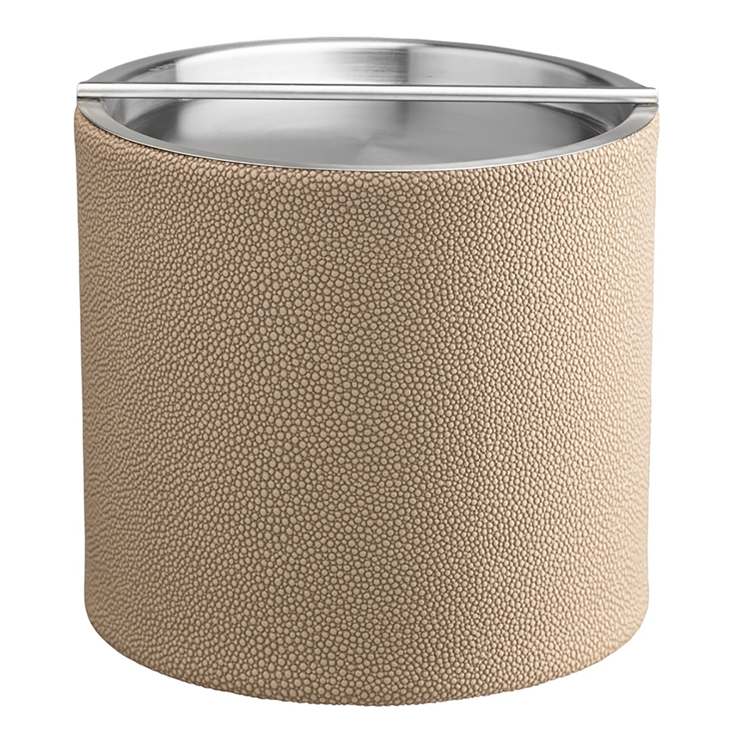 Fawn | Chic Shagreen 2qt Ice Bucket with a sleek stainless handlebar lid, designed for easy handling and adding sophistication to your bar decor.