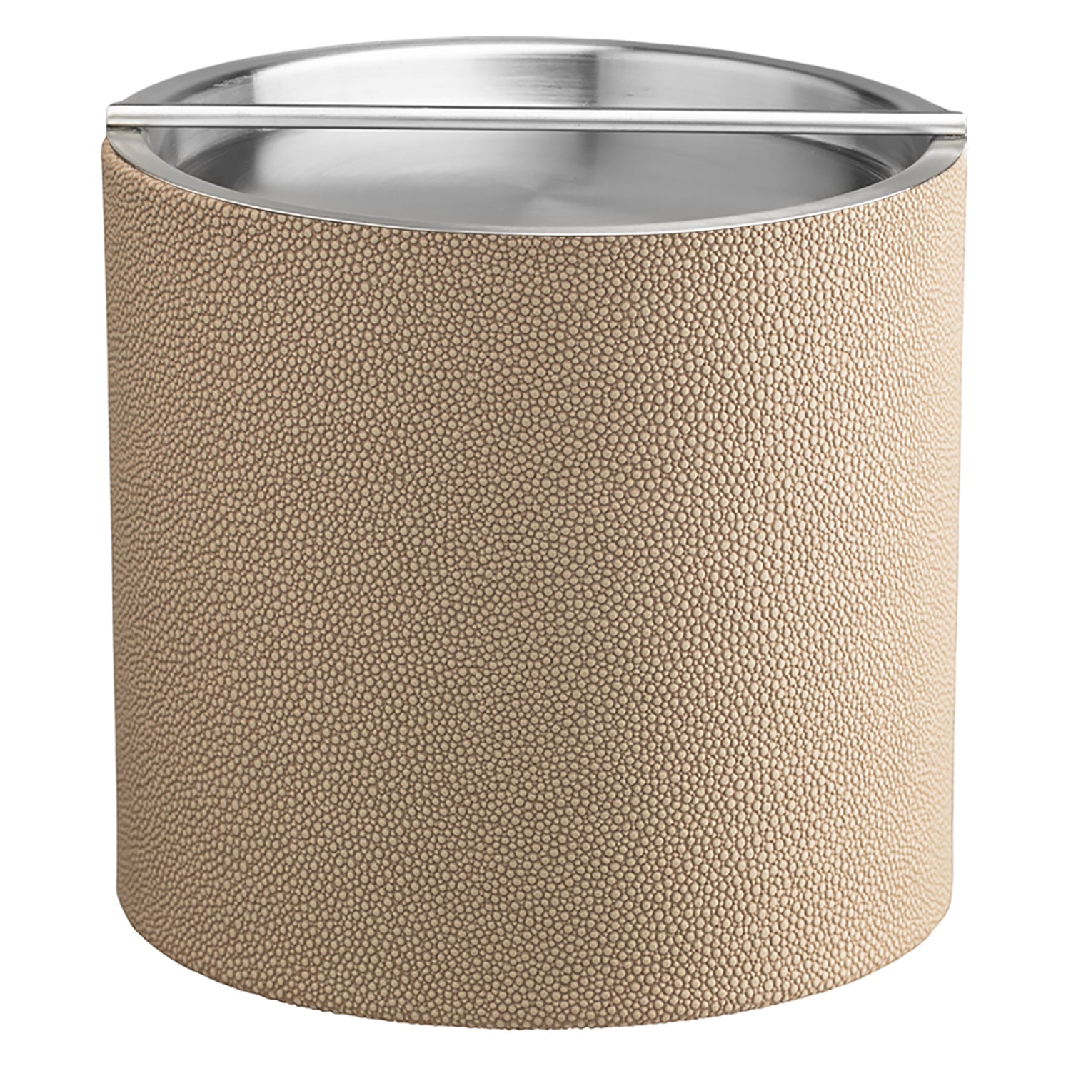 Fawn | Sophisticated Shagreen 3qt Ice Bucket with a sleek stainless handlebar lid, designed to add a touch of luxury to your bar or dining setup.