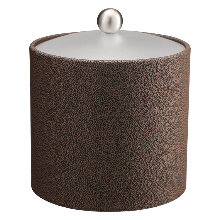 Chocolate | Stylish Shagreen 3qt Ice Bucket showcasing a textured finish with an acrylic cover and stainless ball knob, ideal for upscale entertaining.