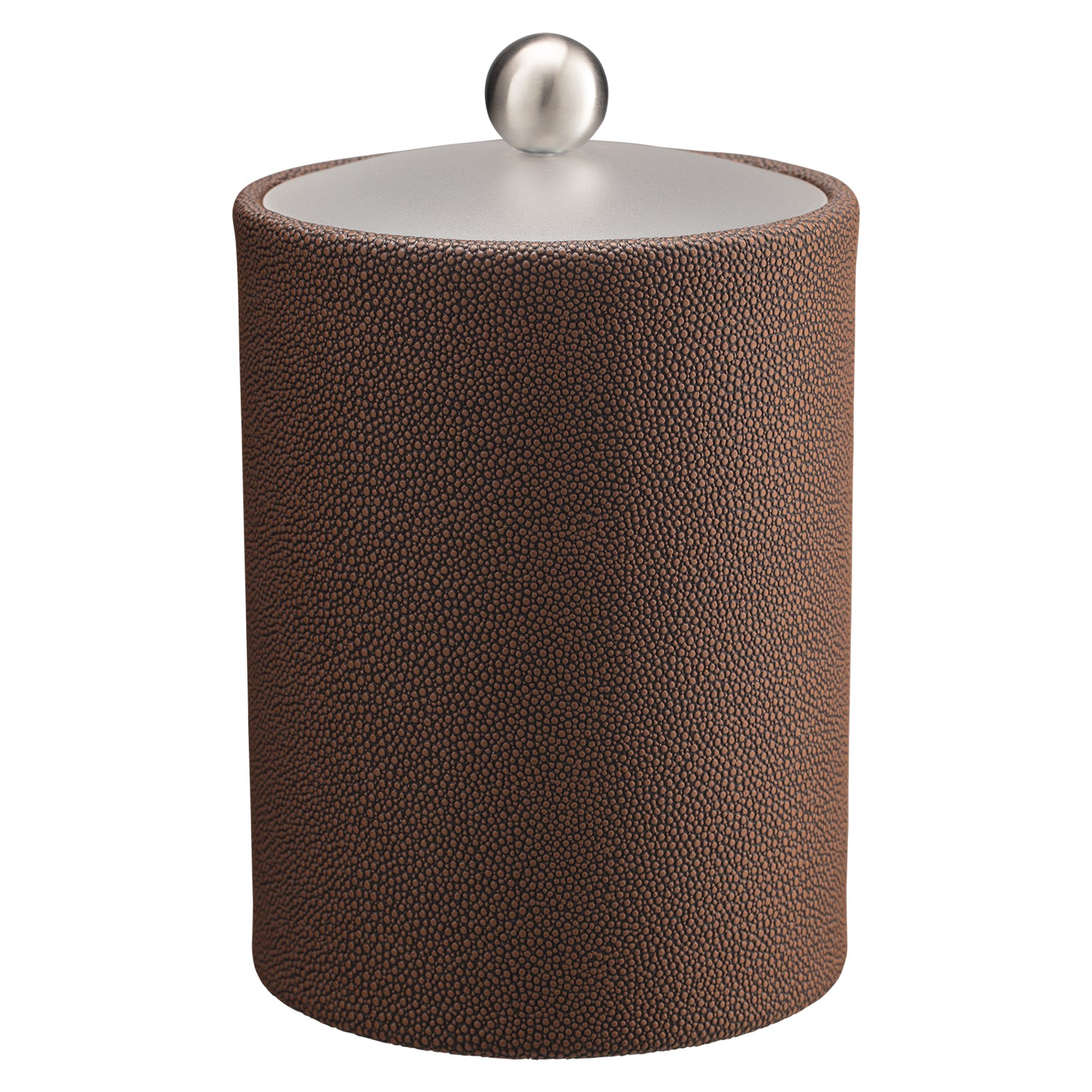 Chocolate | Sophisticated Shagreen Tall Ice Bucket showcasing a modern design with an acrylic cover and brushed stainless ball knob, ideal for upscale entertaining.