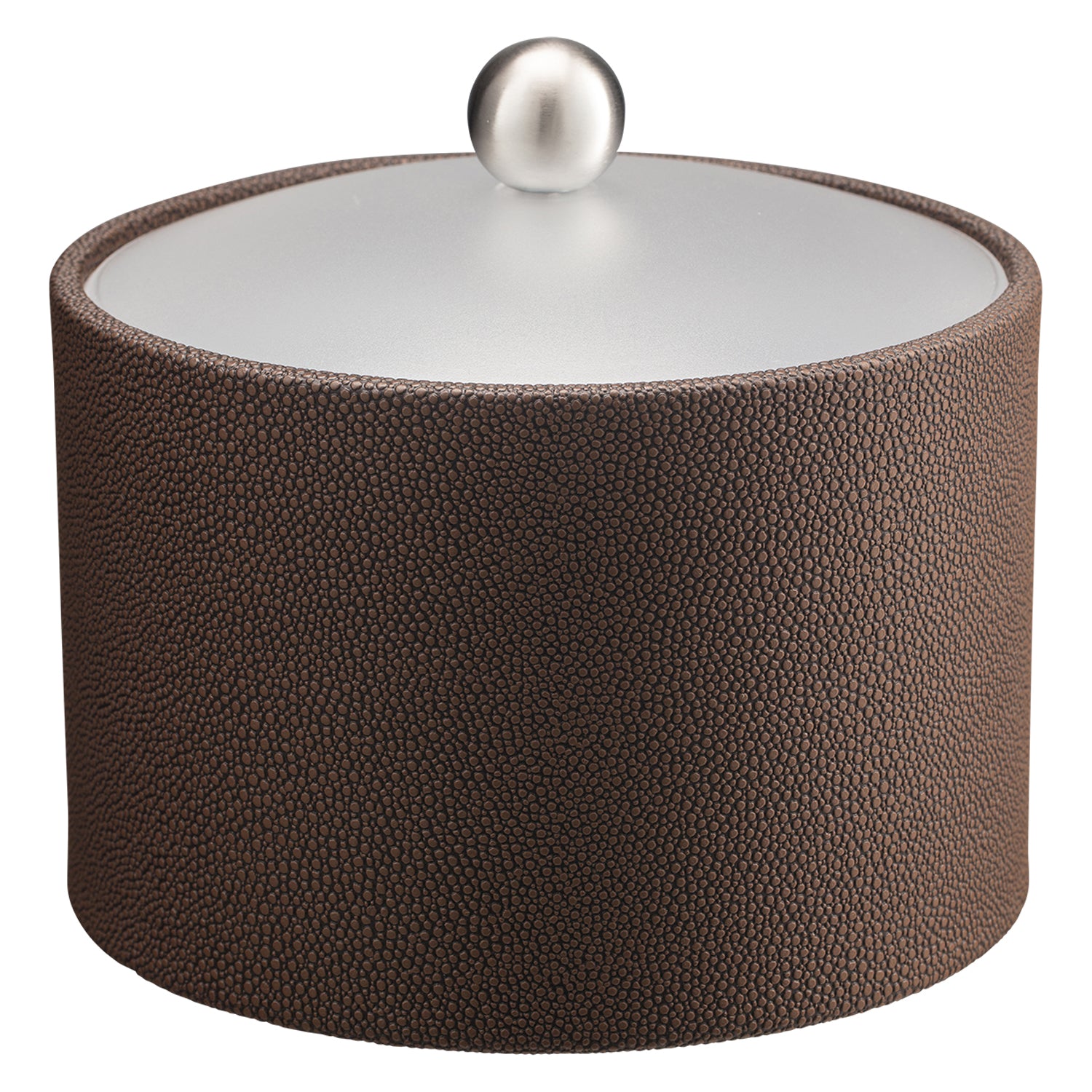 Chocolate | Elegant Shagreen Mesa Ice Bucket with a durable acrylic lid and brushed stainless ball knob, designed to keep ice cold while enhancing your bar decor.