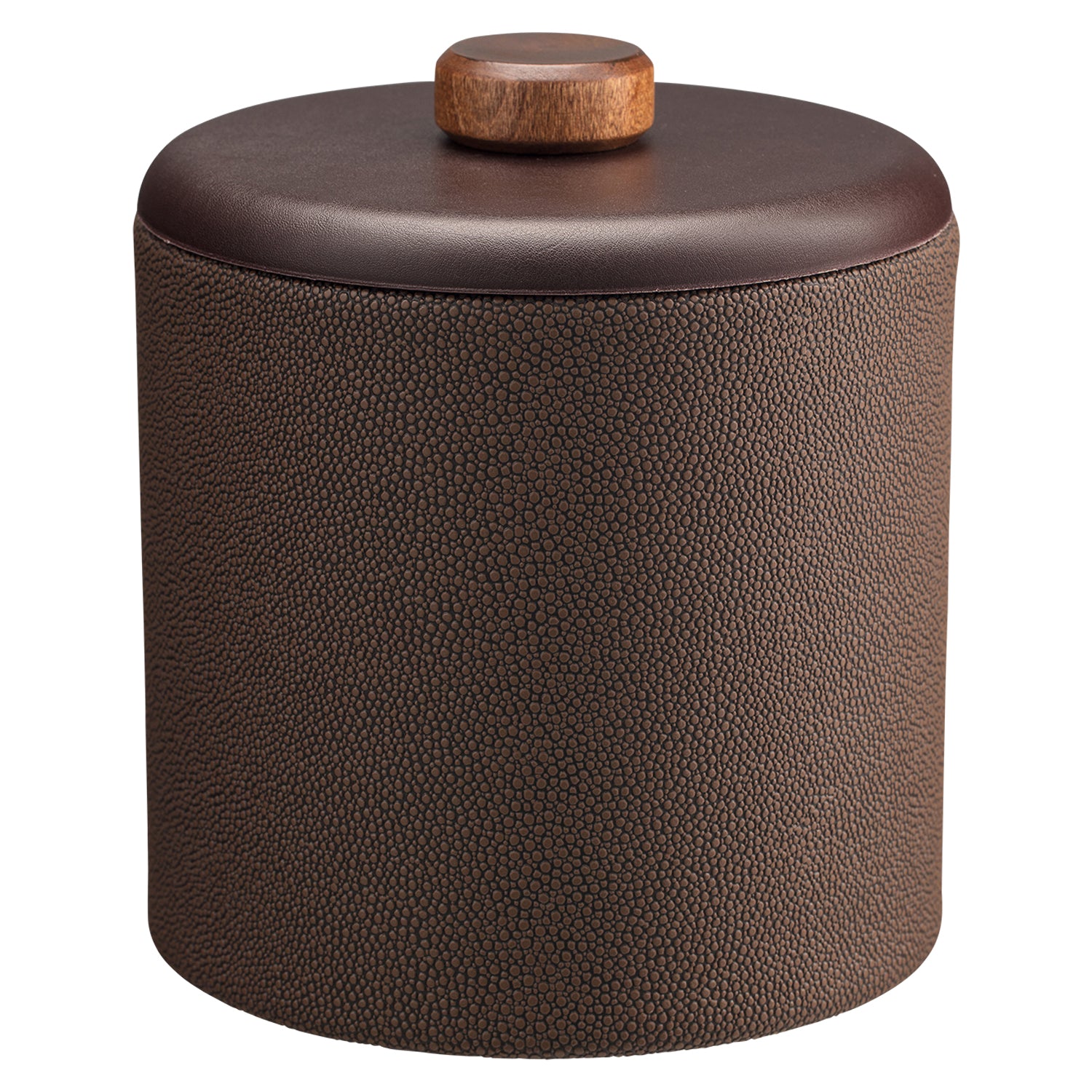 Chocolate | Sophisticated Shagreen 2qt Ice Bucket showcasing a modern dome material design paired with a brown wood disk, perfect for entertaining guests.