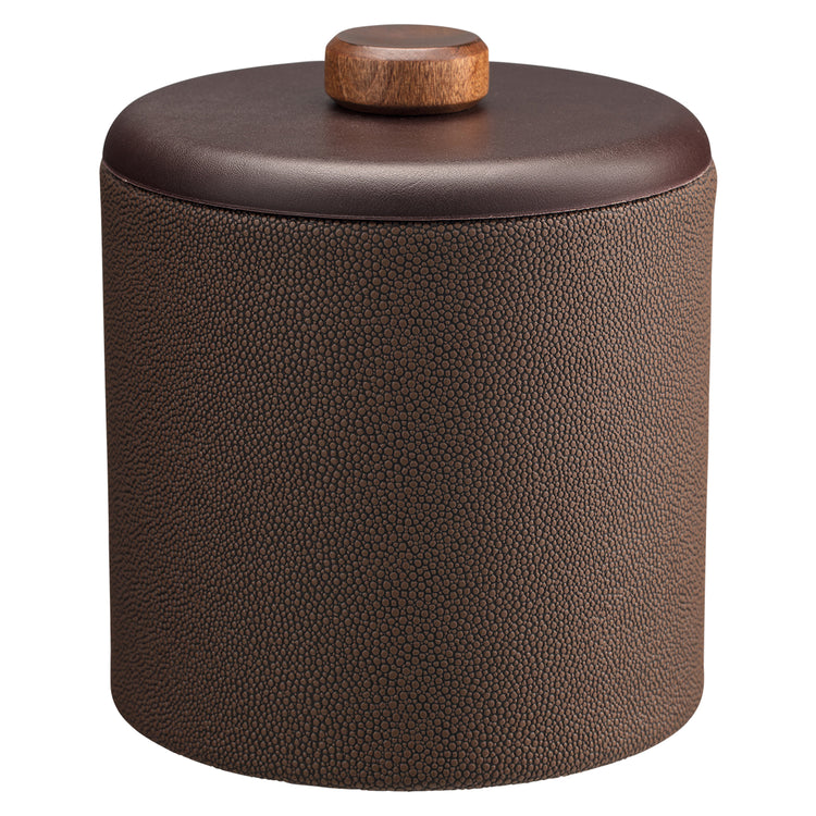 Chocolate | Sophisticated Shagreen 2qt Ice Bucket showcasing a modern dome material design paired with a brown wood disk, perfect for entertaining guests.