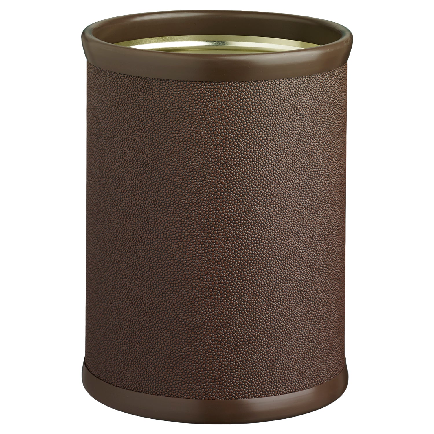 Chocolate | Contemporary Shagreen 8qt Round Wastebasket showcasing a sleek texture, designed to enhance the decor of any home or workplace.