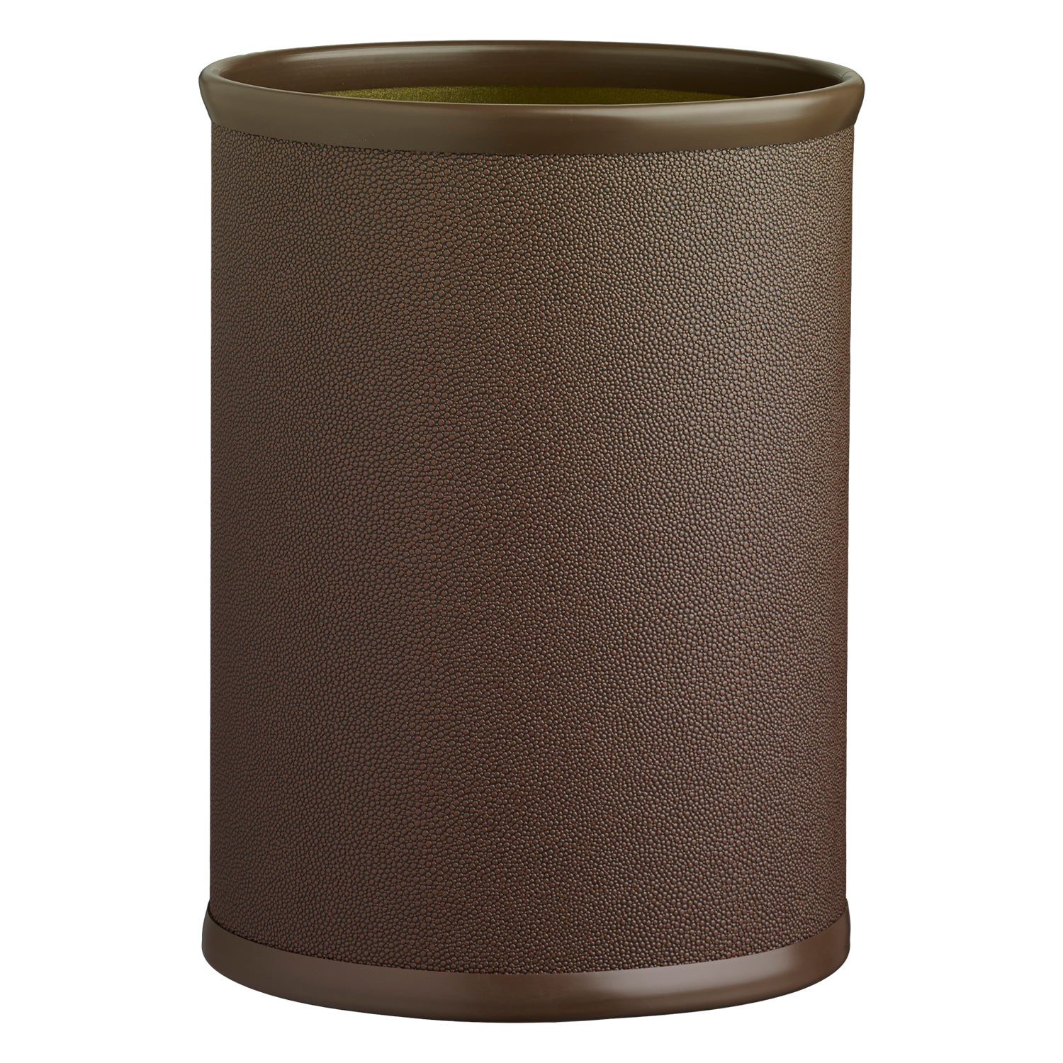 Chocolate | Sleek Shagreen 13qt Oval Wastebasket showcasing a modern design, perfect for use in offices or living spaces to discreetly manage waste.