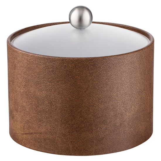 Walnut | Elegant Core Mesa leatherette ice bucket featuring an acrylic cover and brushed stainless ball knob, perfect for upscale hospitality settings.