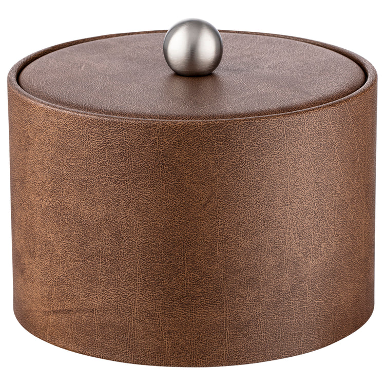 Walnut | Elegant Core Mesa leatherette ice bucket featuring a material cover and brushed stainless ball knob, ideal for upscale hospitality settings.