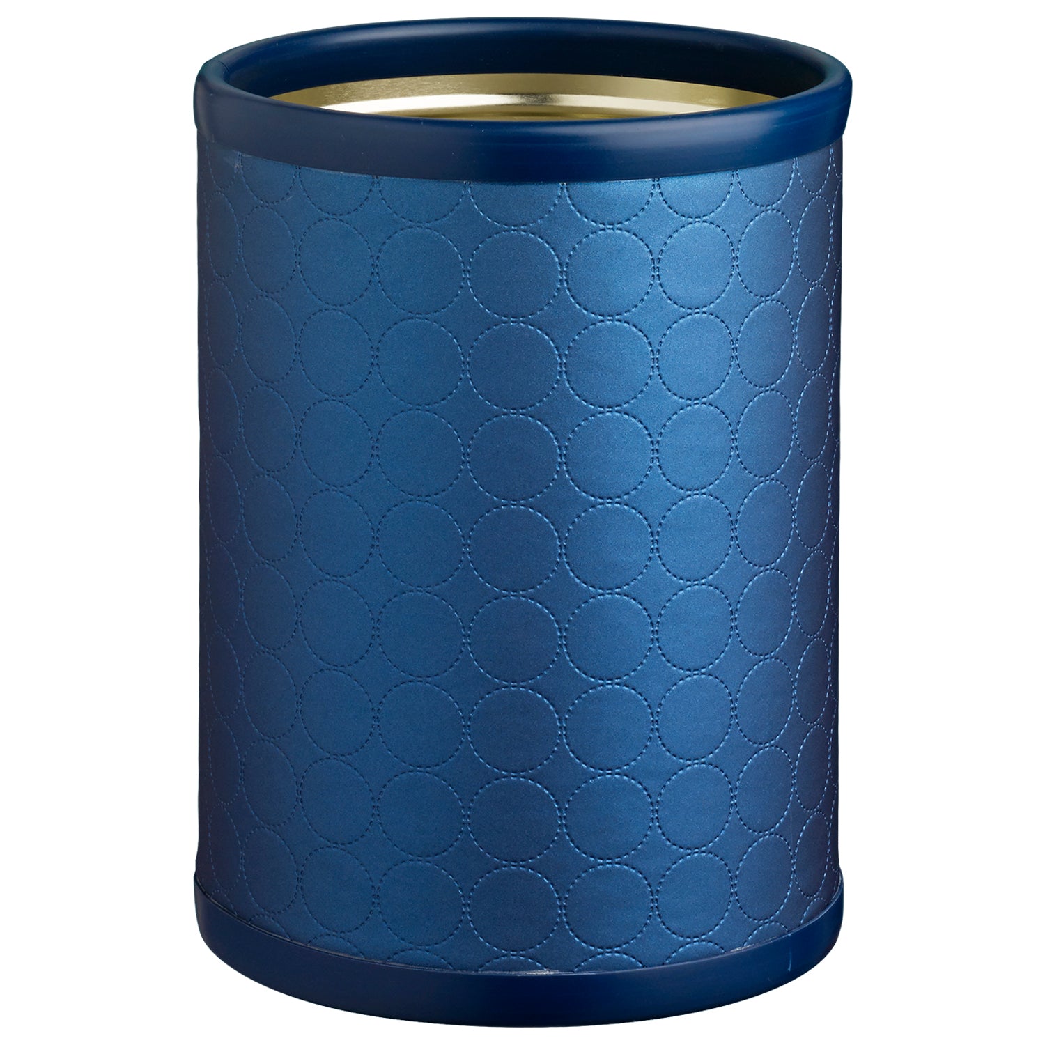 Sapphire | Chic Mad Men 8qt Plus round metal wastebasket featuring a polished finish, ideal for adding a touch of elegance to any space.