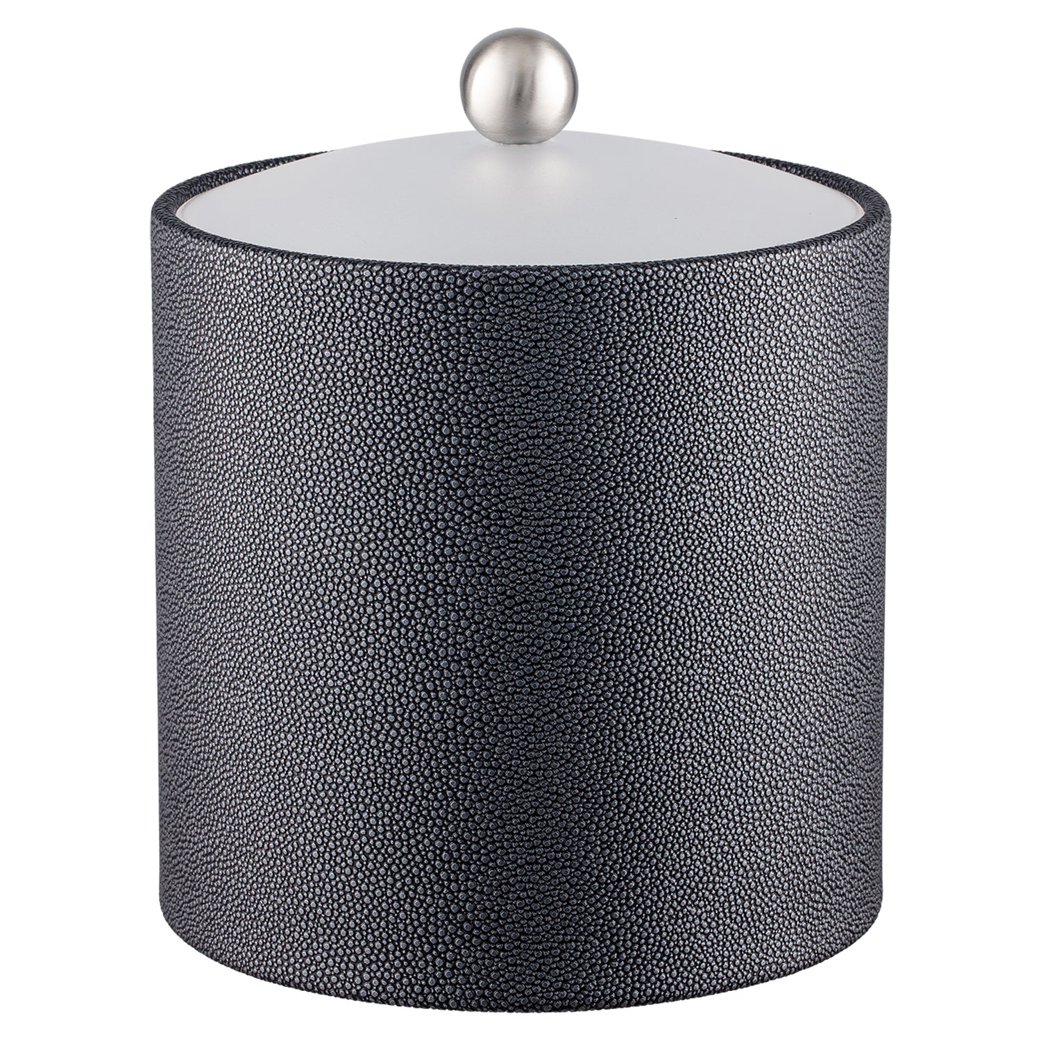 Abyss | Modern Shagreen 3qt Ice Bucket with a sleek acrylic cover and brushed stainless ball knob, perfect for serving ice with a touch of luxury.