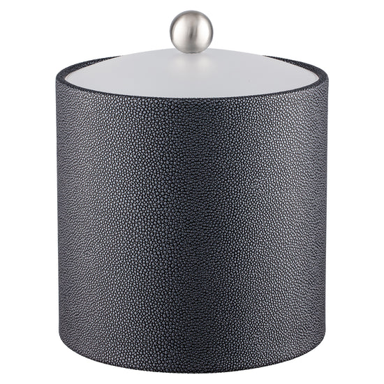 Abyss | Modern Shagreen 3qt Ice Bucket with a sleek acrylic cover and brushed stainless ball knob, perfect for serving ice with a touch of luxury.