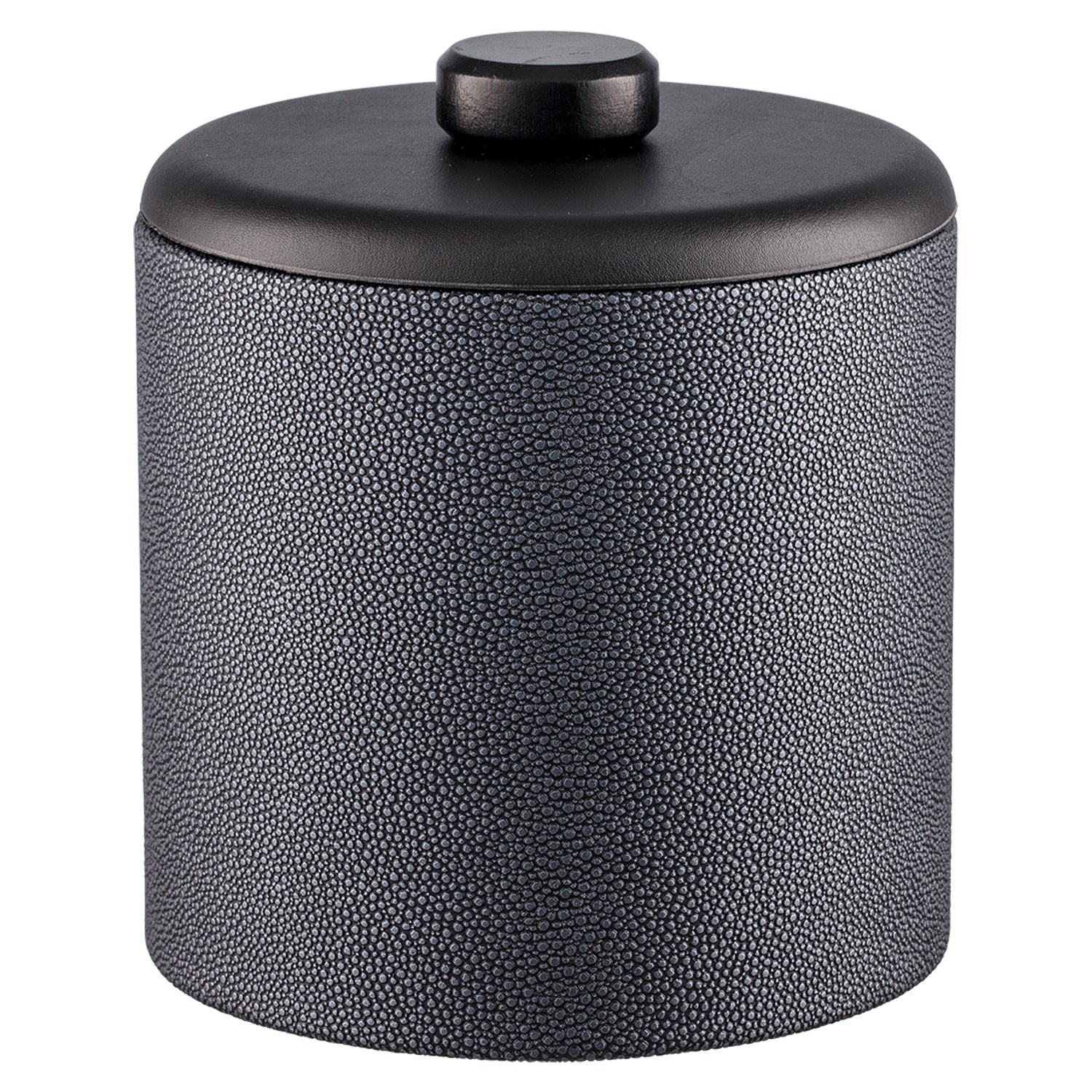 Abyss | Contemporary Shagreen 2qt Ice Bucket with a unique dome material lid and rustic brown wood disk, ideal for serving ice at upscale events.