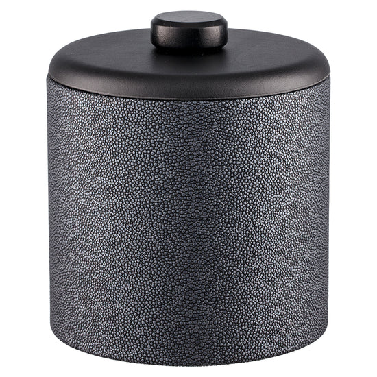 Abyss | Contemporary Shagreen 2qt Ice Bucket with a unique dome material lid and rustic brown wood disk, ideal for serving ice at upscale events.