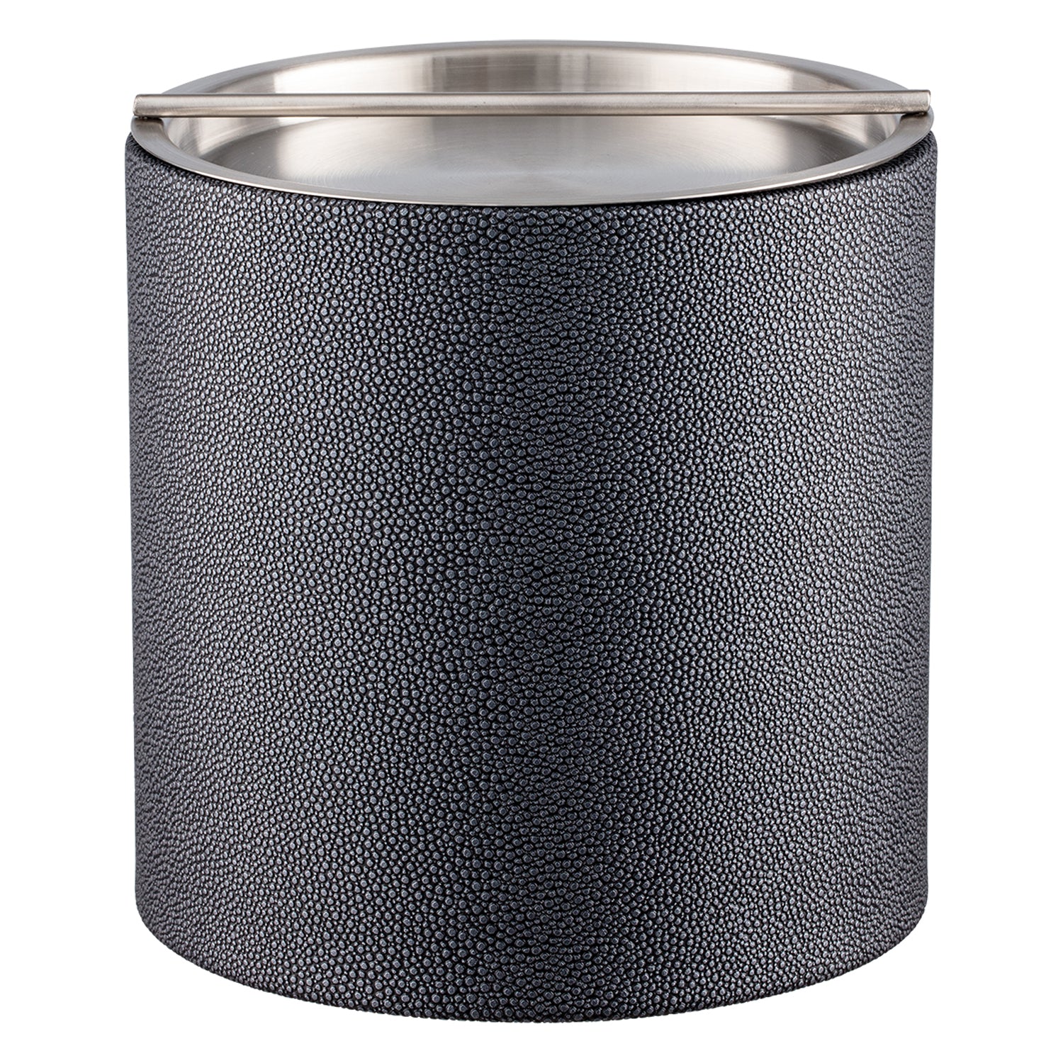 Abyss | Modern Shagreen 3qt Ice Bucket with a polished stainless handlebar cover, perfect for blending functionality and style at any upscale gathering.