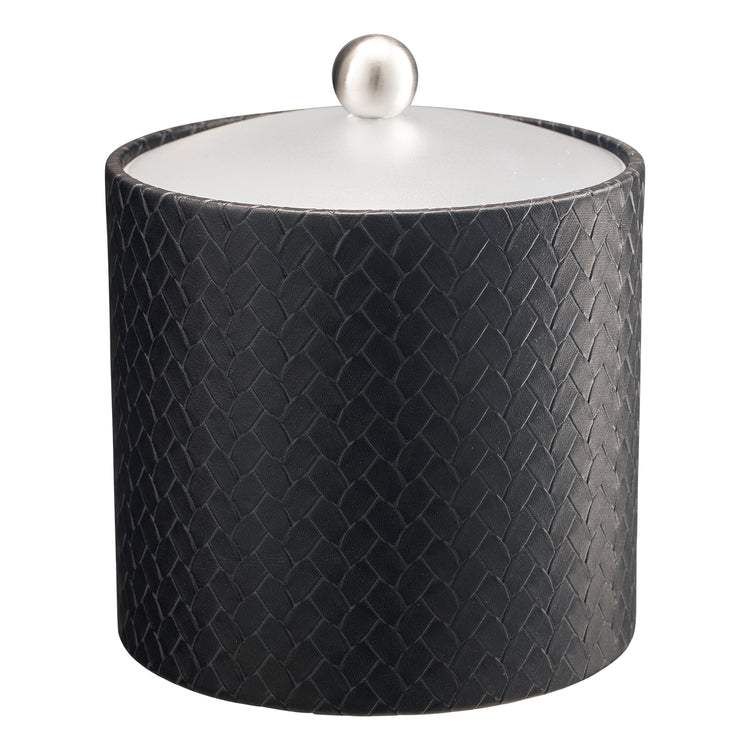 Black | Modern San Remo 3qt Ice Bucket showcasing a frosted acrylic cover and brushed stainless ball knob, designed for both function and elegance.