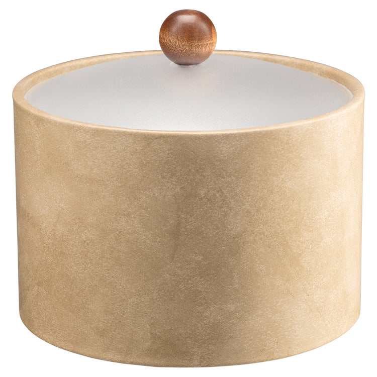 Doeskin | Stylish Core Mesa ice bucket with a durable acrylic cover and warm brown wood ball knob, designed for refined in-room service.