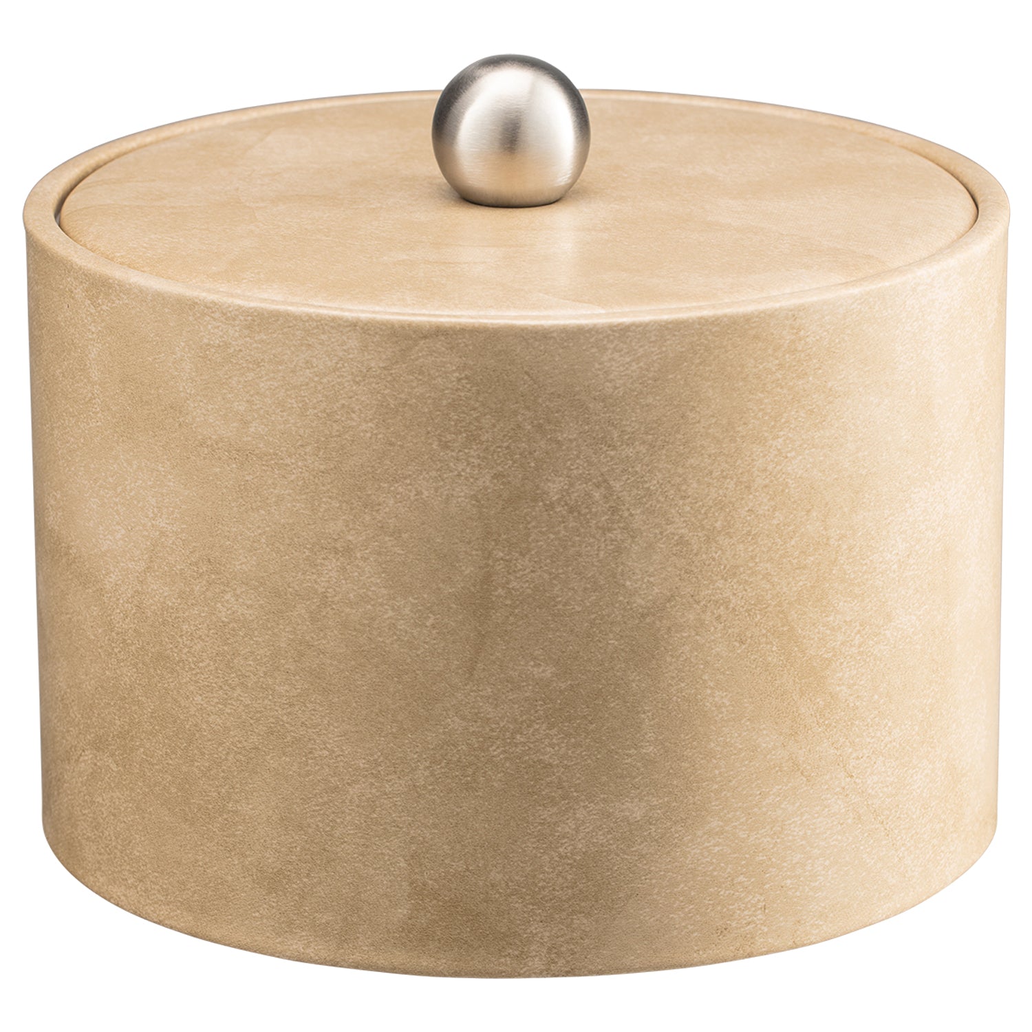 Doeskin | Core Mesa Leatherette Ice Bucket with material cover and brushed stainless ball knob, offering a sophisticated touch for upscale hospitality settings