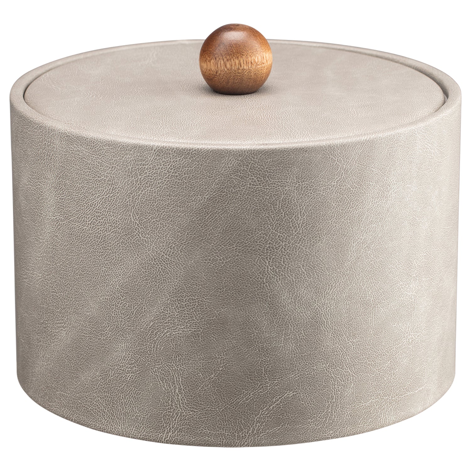 Slate Gray | Chic 3-quart leatherette ice bucket from the Core Mesa collection, complete with a material cover and brown wood ball knob.