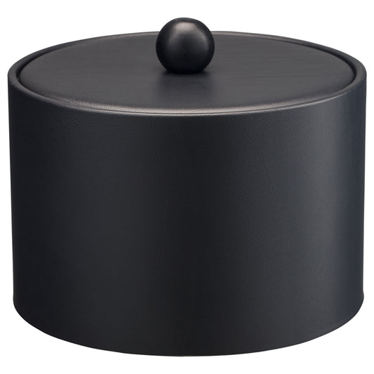 Black | Core Mesa Leatherette Ice Bucket with Material Cover & Black Wood Ball Knob, a stylish & functional addition to hotel guestrooms.