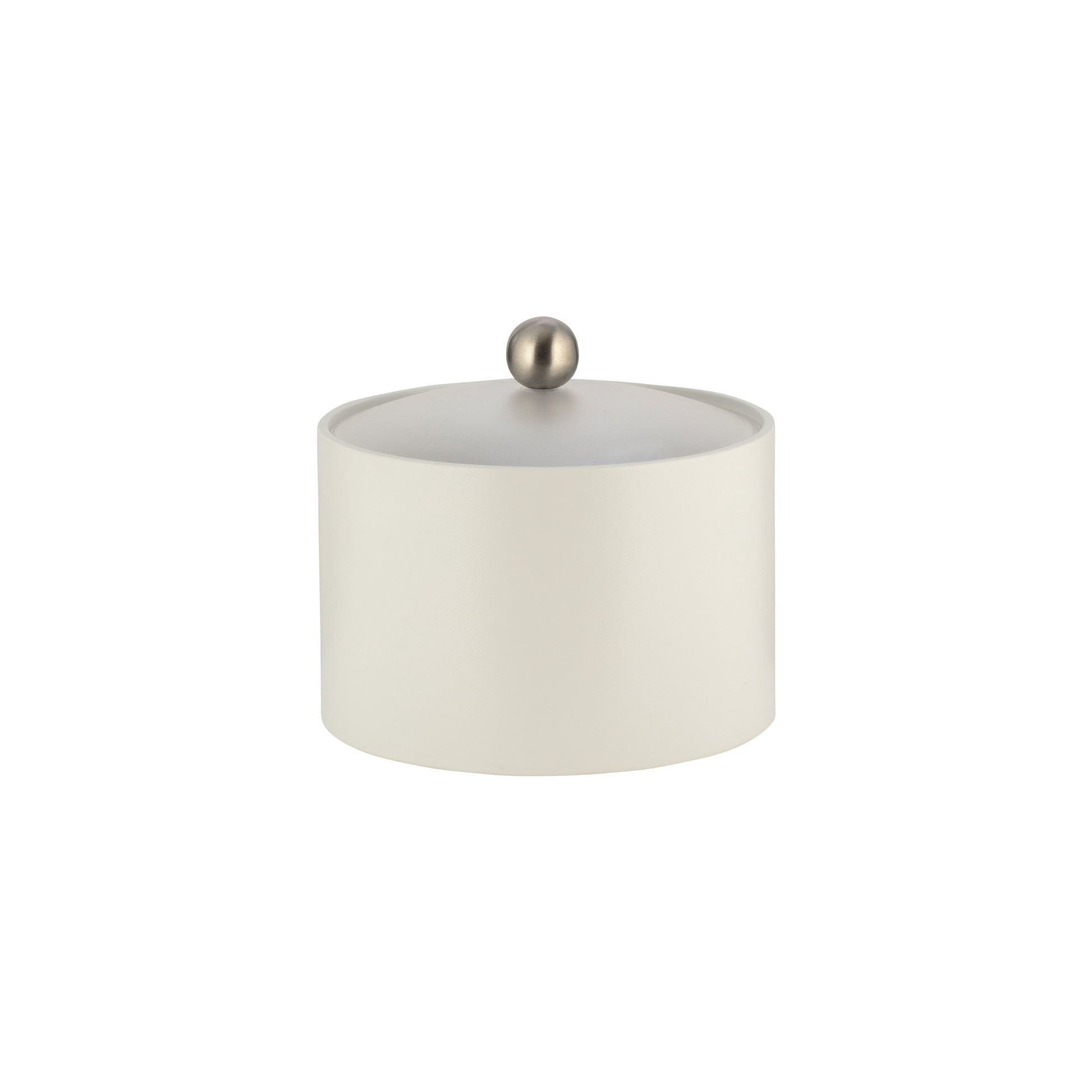 French White | Core Mesa Leatherette Ice Bucket with acrylic cover and brushed stainless ball knob, offering a modern and elegant look for hospitality settings.