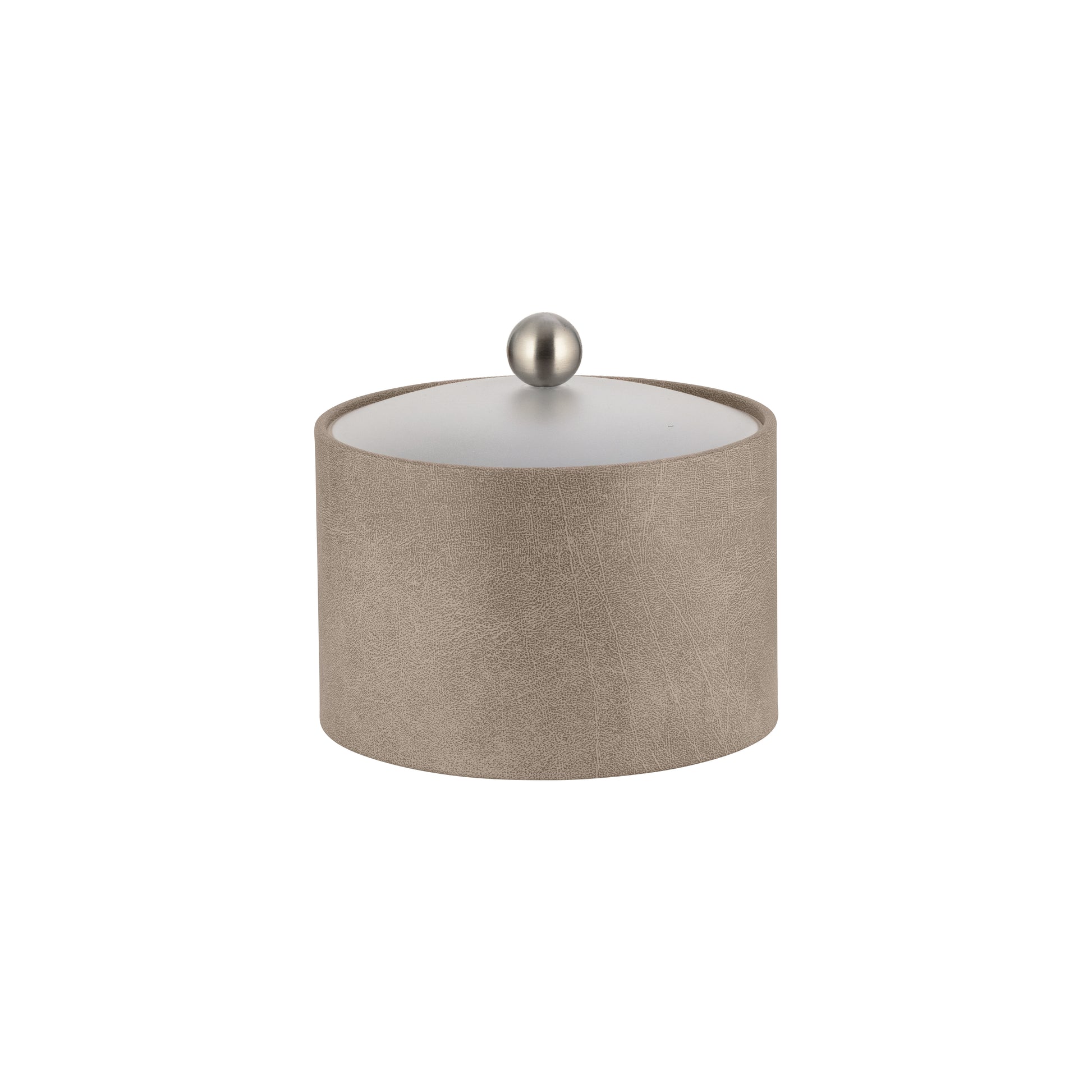 Taupe | Sleek Core Mesa Leatherette Ice Bucket with clear acrylic lid and brushed stainless ball knob, combining style and function.