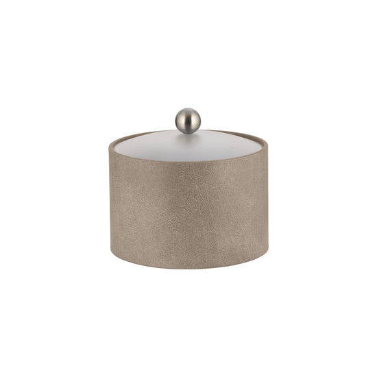 Taupe | Sleek Core Mesa Leatherette Ice Bucket with clear acrylic lid and brushed stainless ball knob, combining style and function.