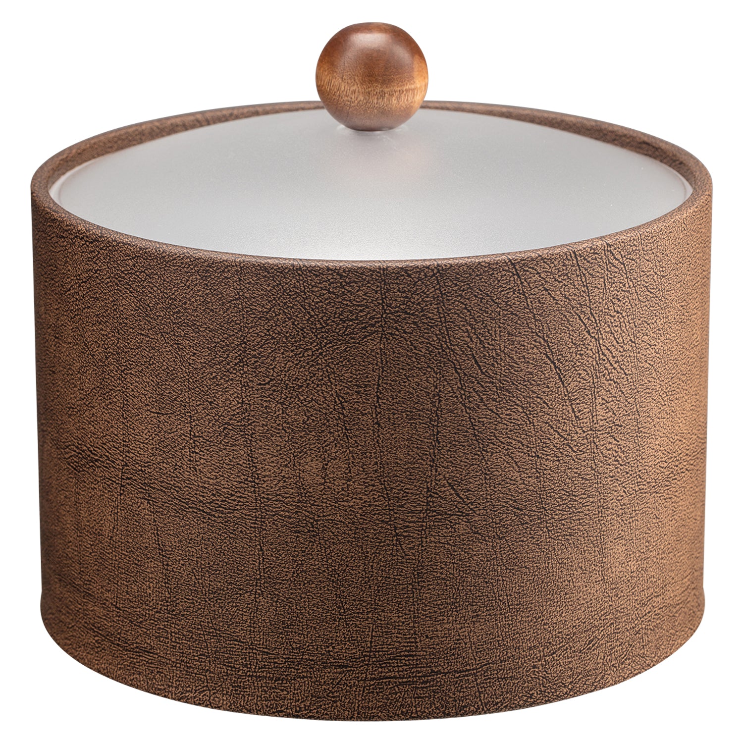 Coffee Italia | Sophisticated Core Mesa ice bucket featuring a sleek design, acrylic cover, and brown wood ball knob for added style.