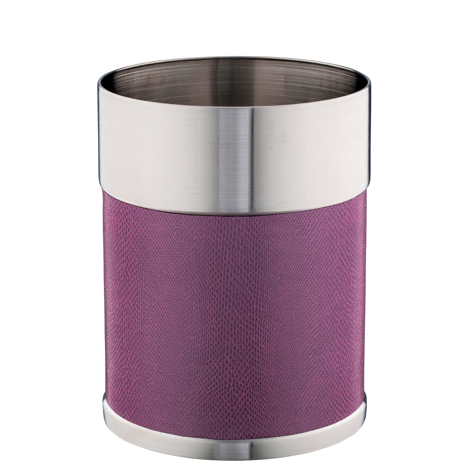 Exotic Sugar Plum | Contemporary Modesto Stainless Wastebasket designed with a sophisticated aesthetic, enhancing your interior decor while providing functionality.