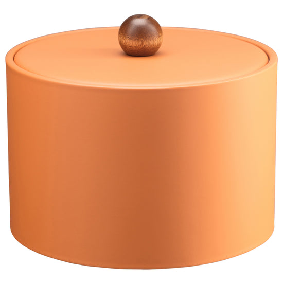 Spice Orange | Contemporary Core Mesa leatherette ice bucket with a brown wood ball knob and soft material cover, enhancing guest experiences.