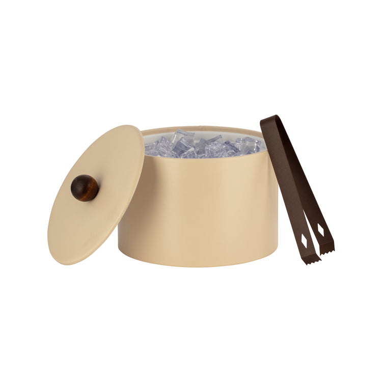 Core Mesa Leatherette Ice Bucket w/ Material Cover w/ Brown Wood Ball Knob