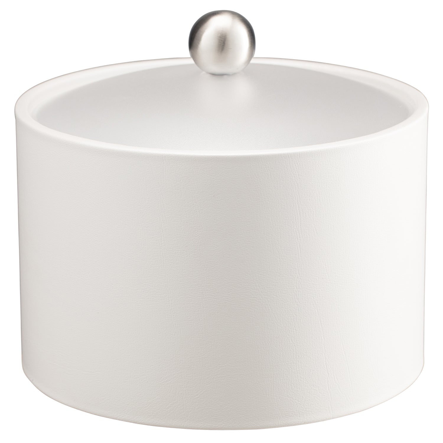 Ivory | Durable Core Mesa leatherette ice bucket with a stylish acrylic cover and brushed stainless ball knob, perfect for high-end hospitality environments.