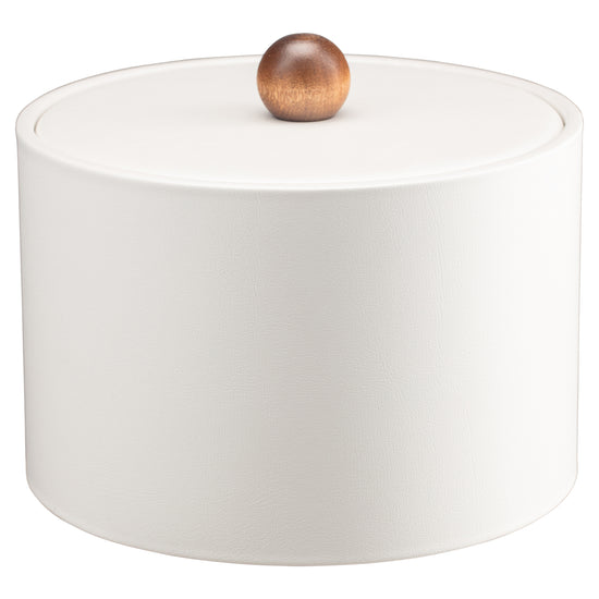 Ivory | Durable Core Mesa leatherette ice bucket with a fashionable material cover and brown wood ball knob, perfect for upscale settings.