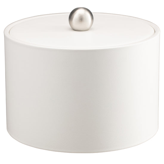 Ivory | Contemporary Core Mesa leatherette ice bucket with a brushed stainless ball knob and soft material cover, designed to elevate guest experiences.