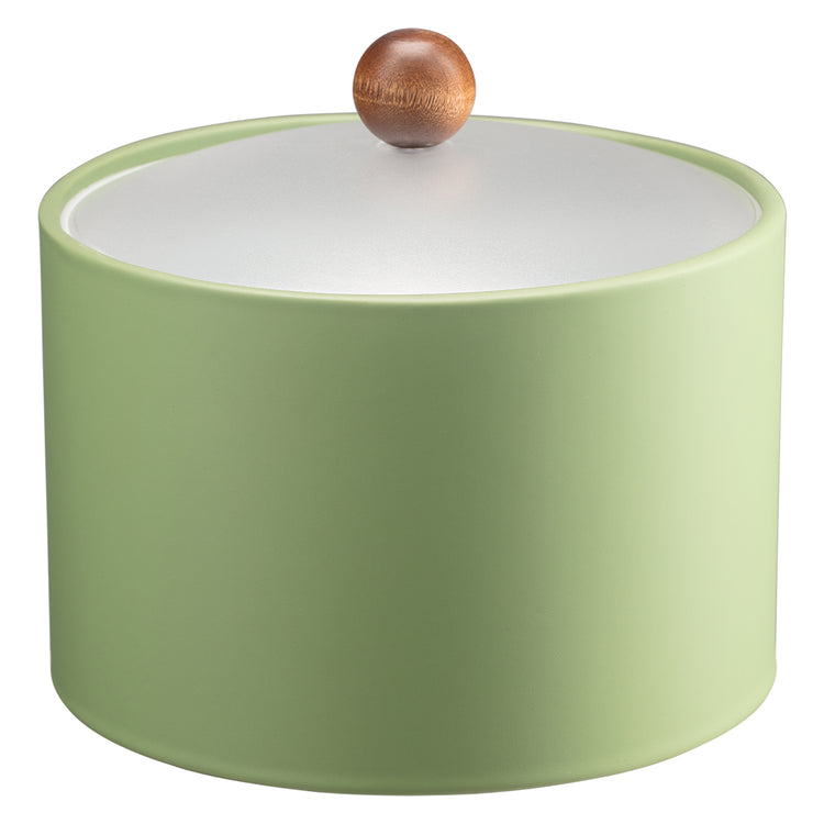 Mist Green | Chic Core Mesa leatherette ice bucket with an acrylic cover and warm brown wood ball knob, combining functionality with elegance.