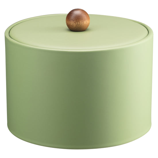 Mist Green | Chic Core Mesa leatherette ice bucket featuring a material cover and warm brown wood ball knob, combining elegance with practicality.