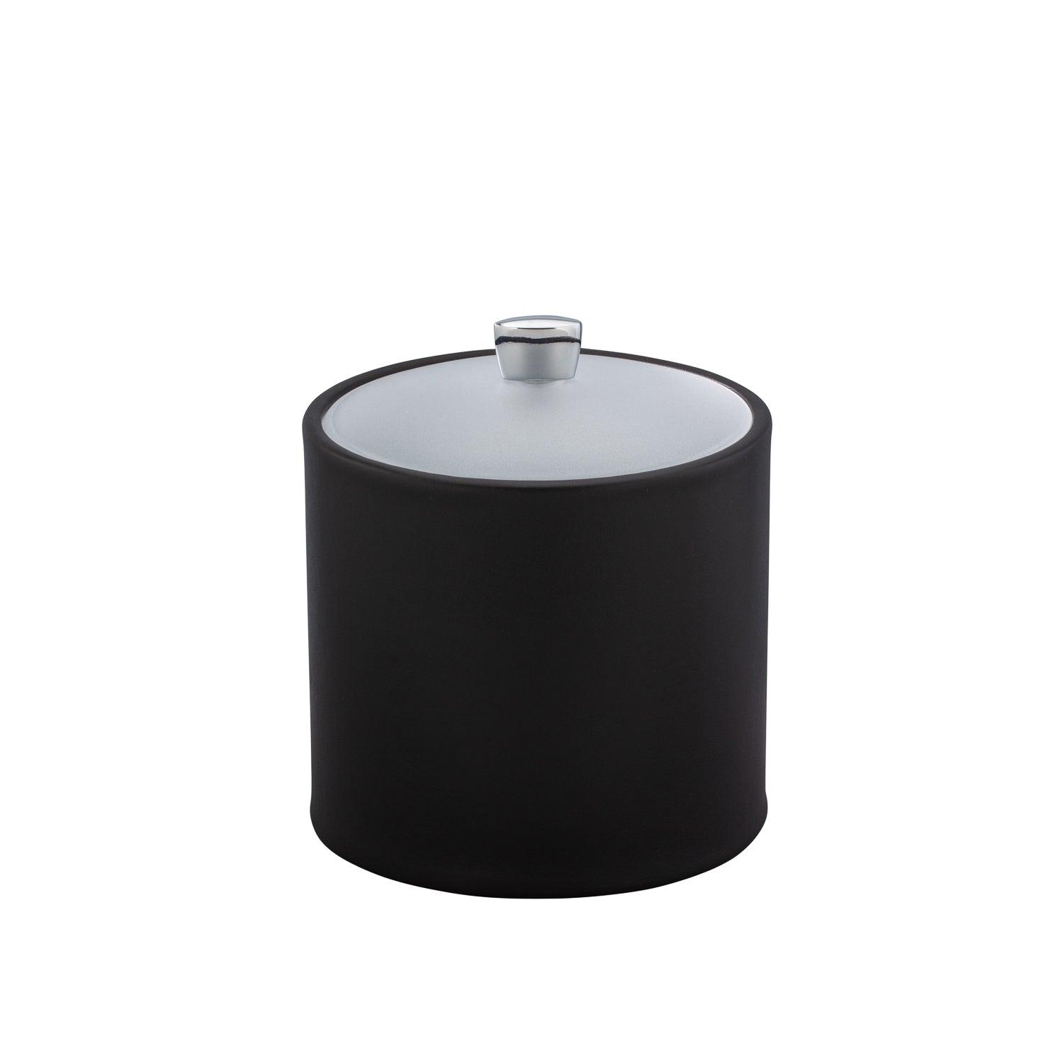 Black | Sleek Arc 2qt Ice Bucket with acrylic cover and chrome arc knob for upscale guestroom amenities.