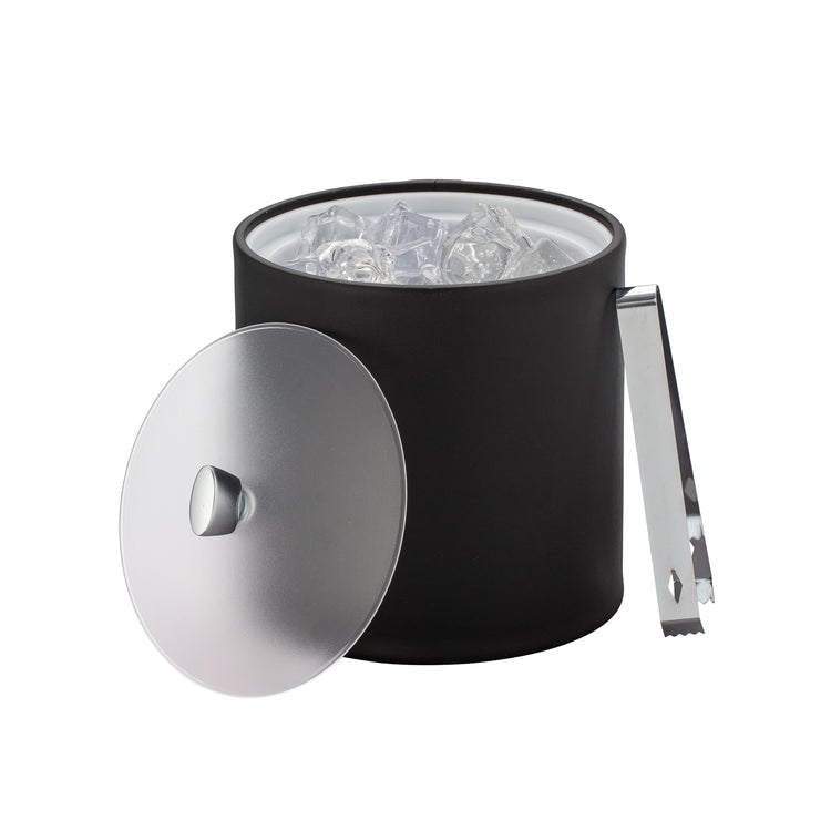 Black | Elegant 3qt Ice Bucket featuring a clear acrylic cover and sleek chrome arc knob.